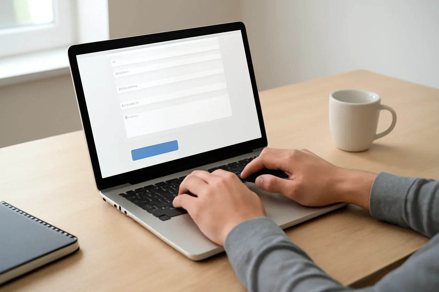 Person completing an online submission or support request on a laptop