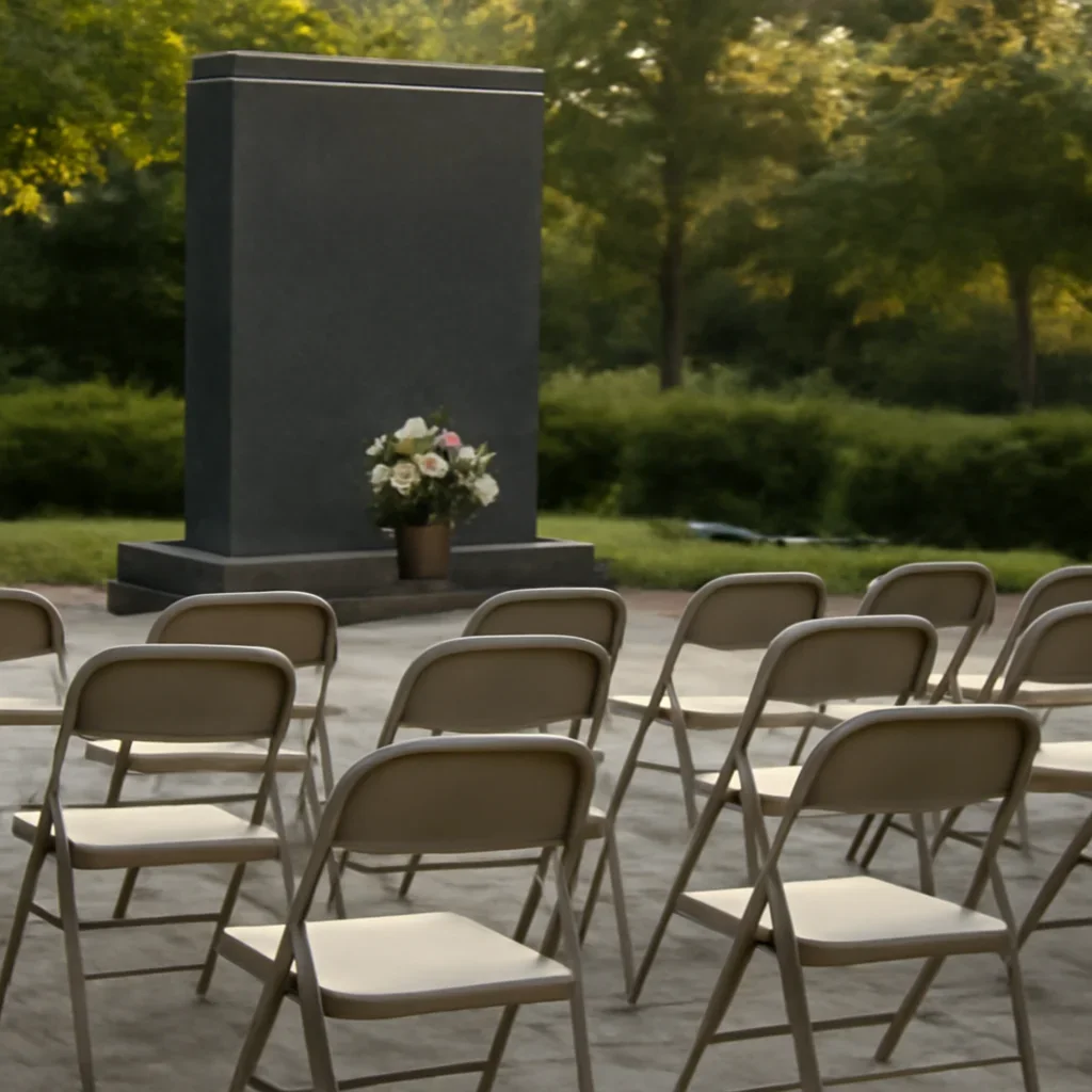 Quiet memorial gathering space prepared for a community service