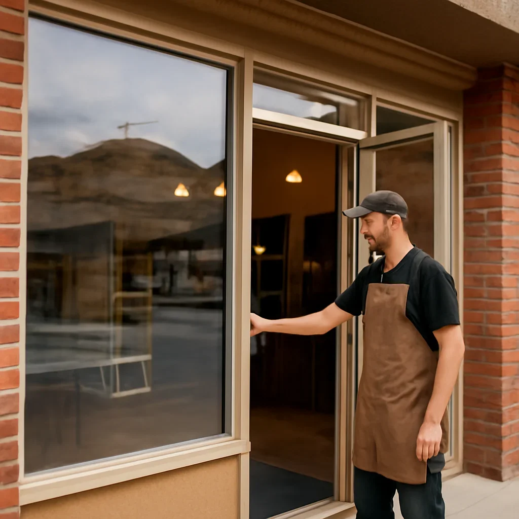 Storefront or service business in Drumheller preparing to open for the day