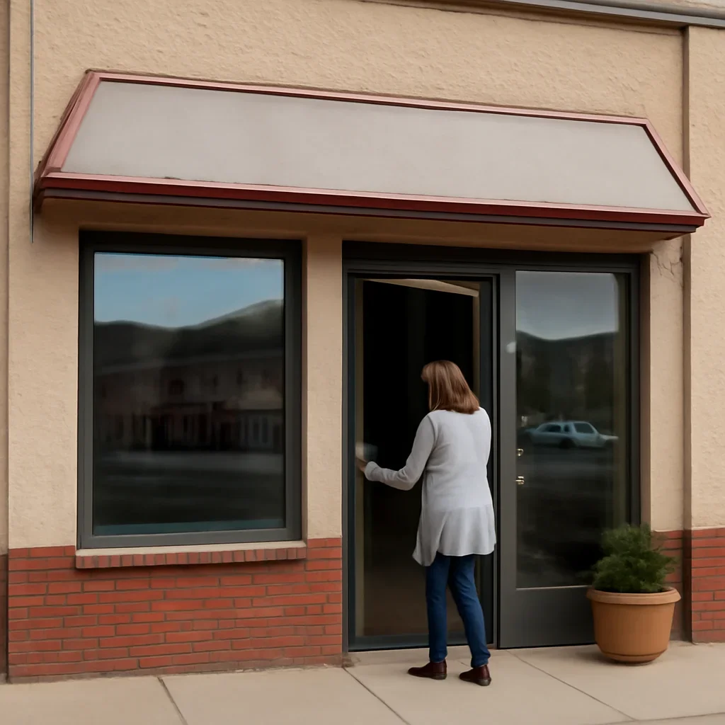 Storefront or service business in Drumheller preparing to open for the day