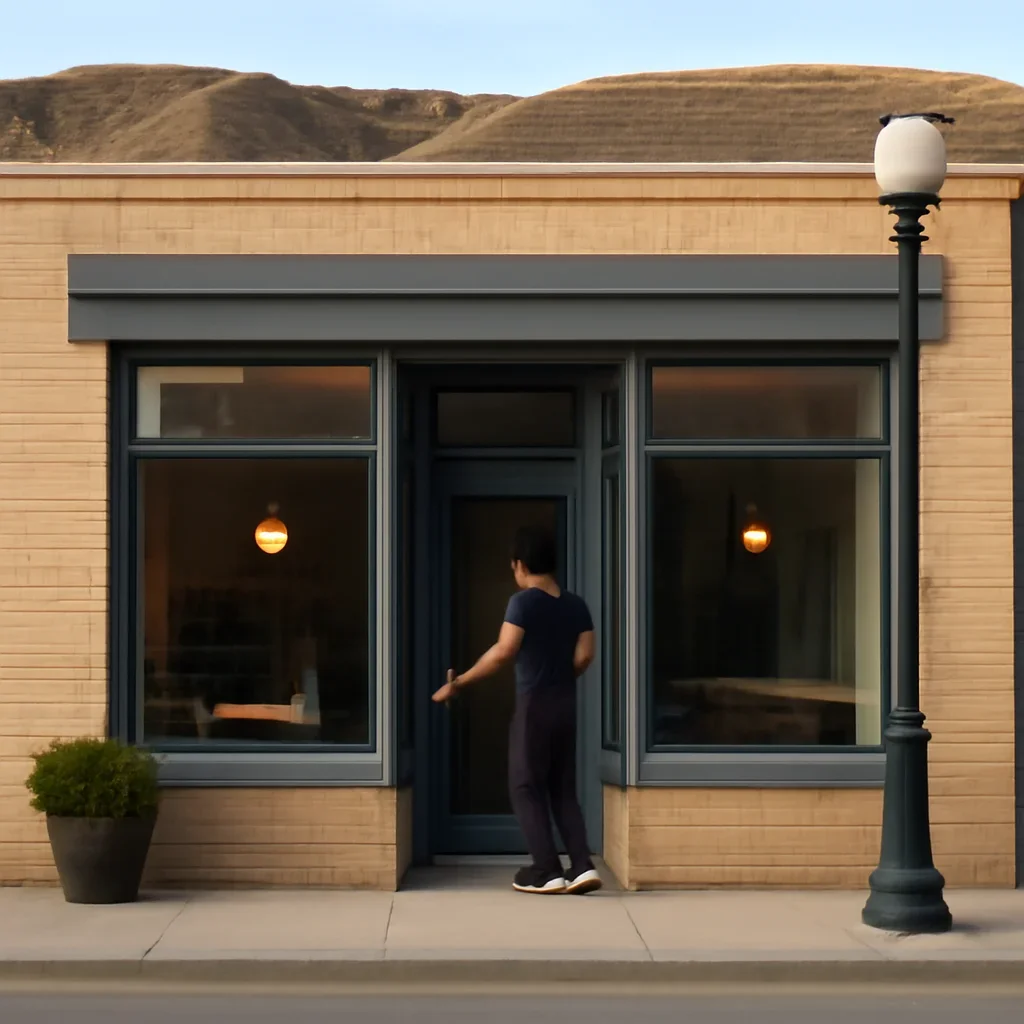 Storefront or service business in Drumheller preparing to open for the day