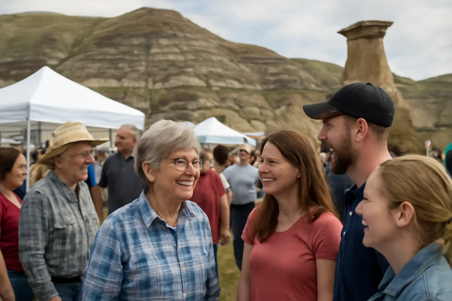Residents gathering at a community event in Drumheller