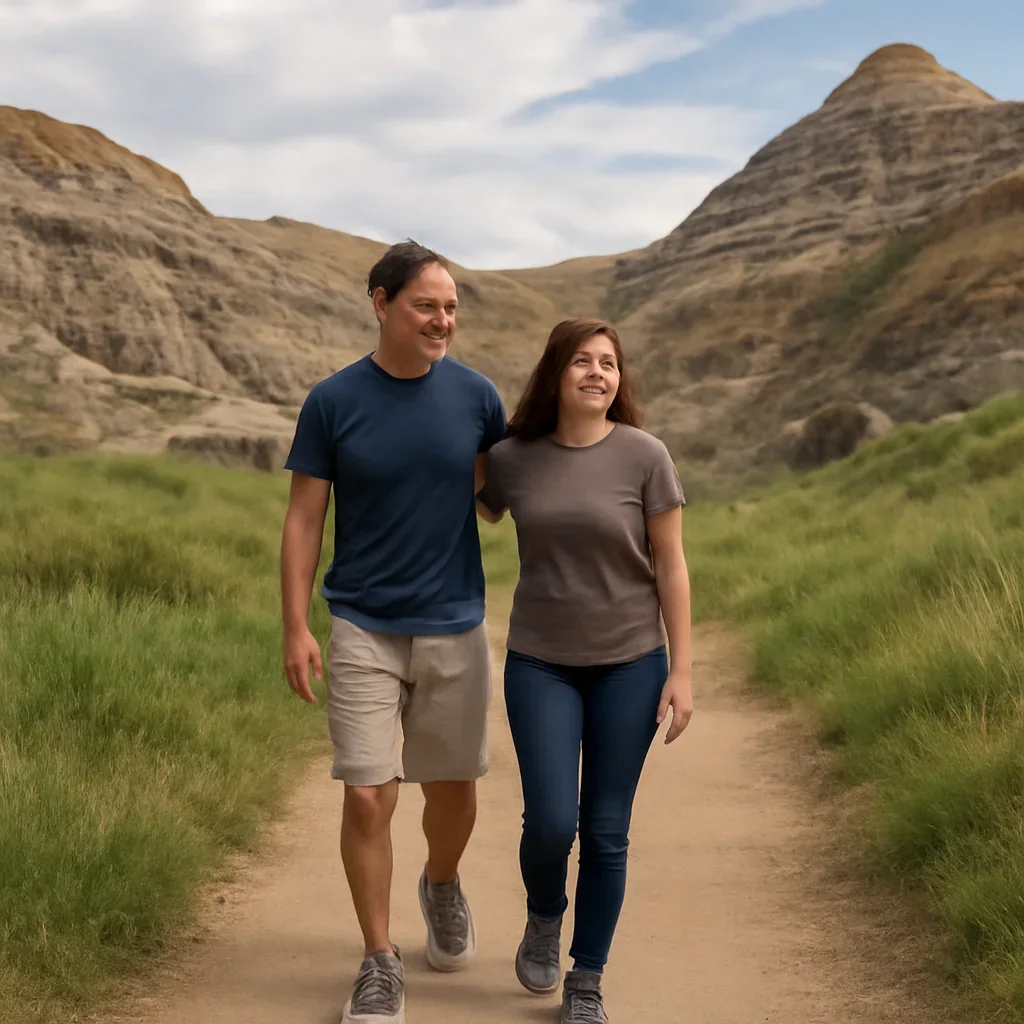 Family or couple walking through a local attraction or trail area