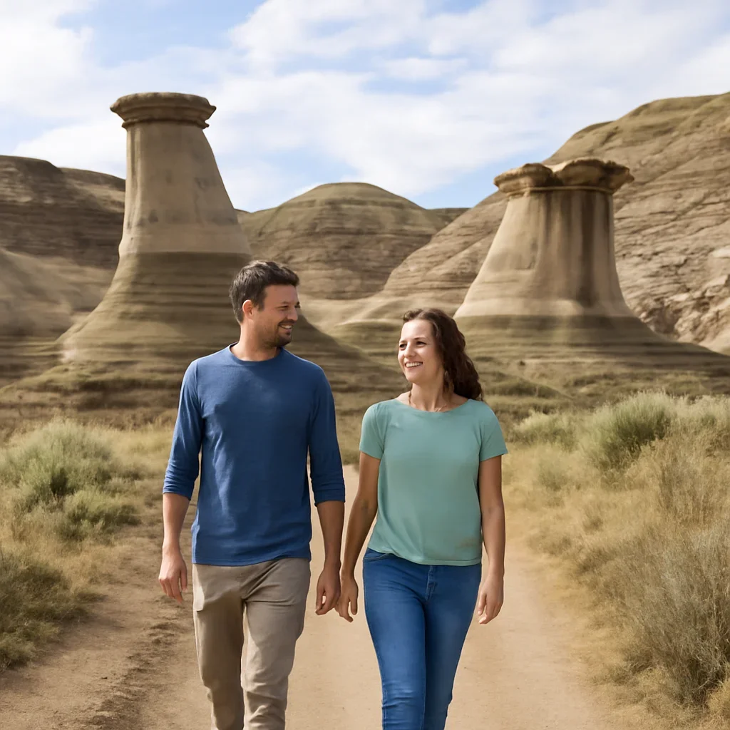 Family or couple walking through a local attraction or trail area