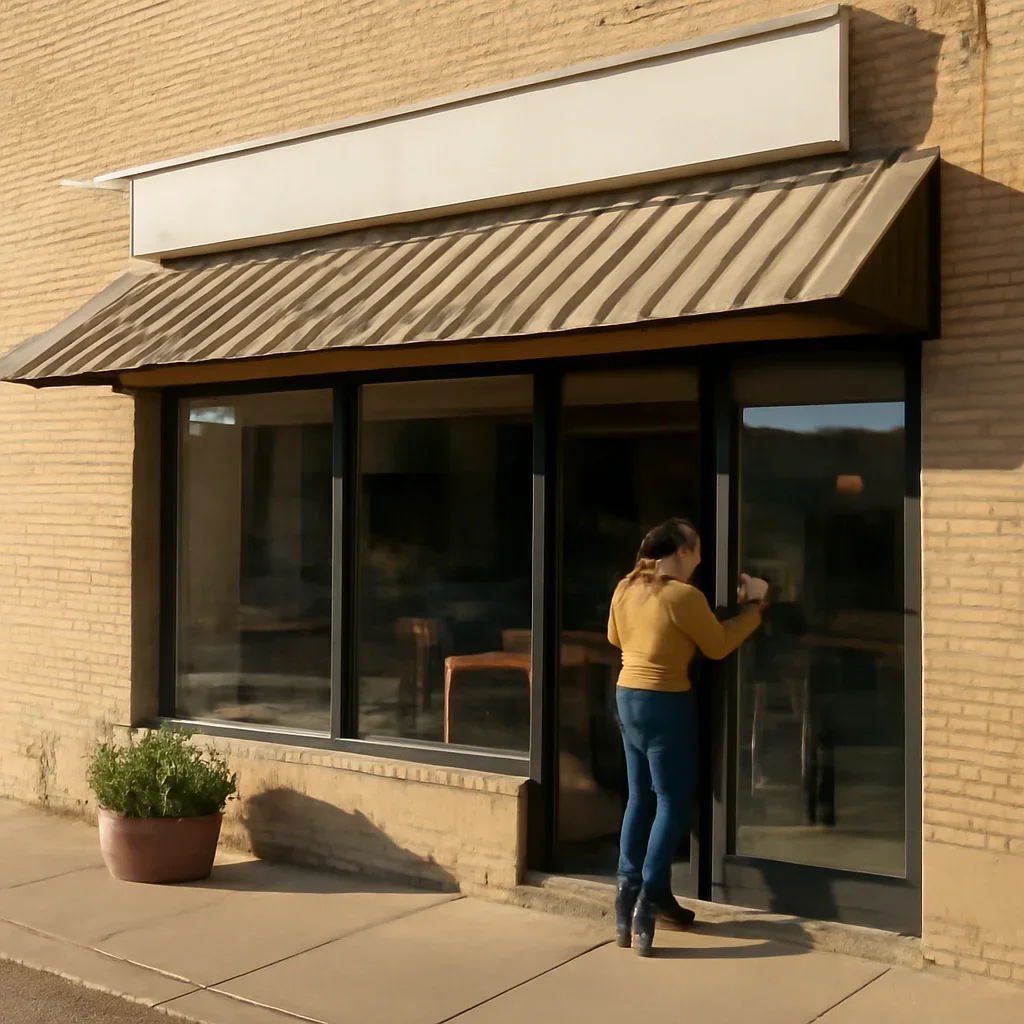 Storefront or service business in Drumheller preparing to open for the day