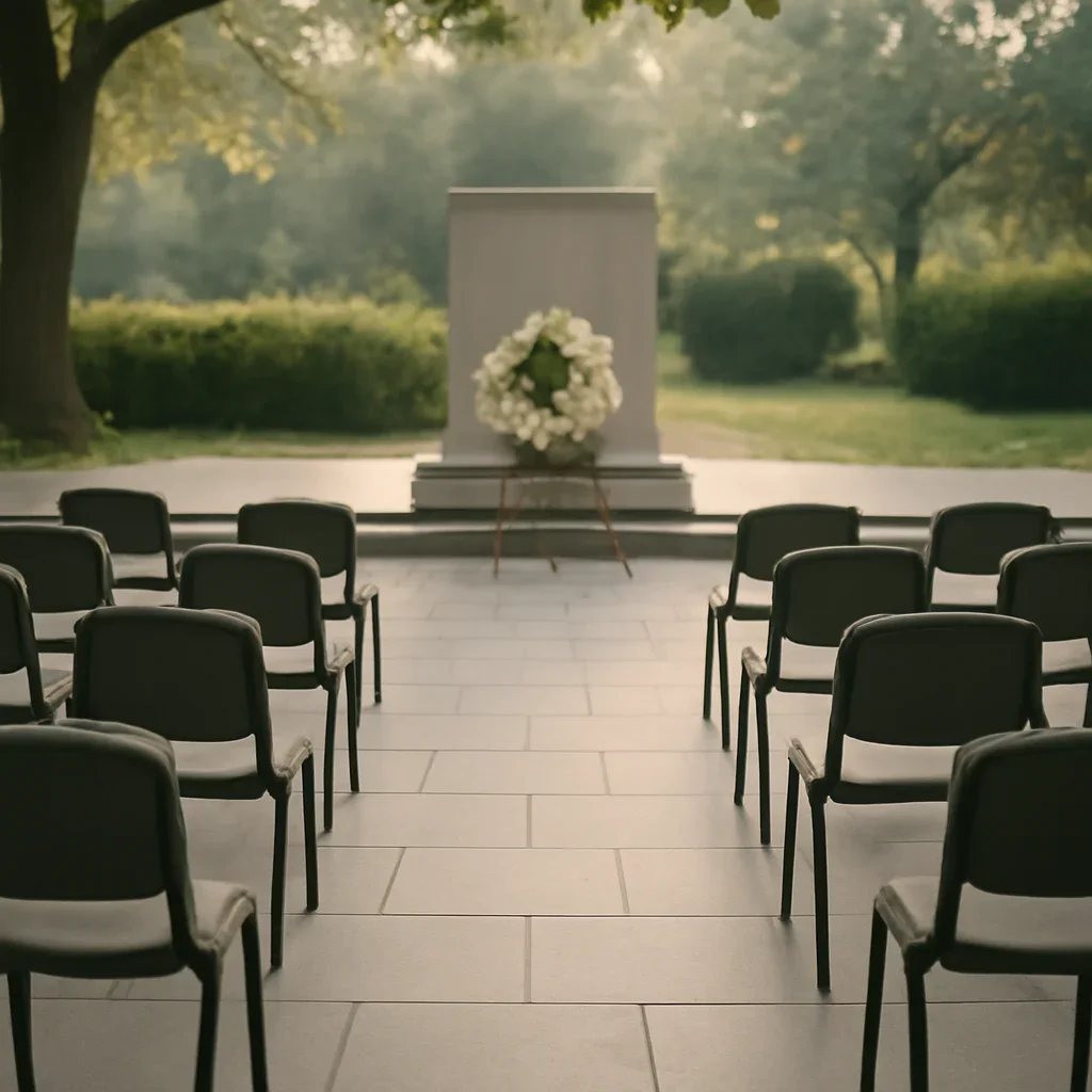 Quiet memorial gathering space prepared for a community service