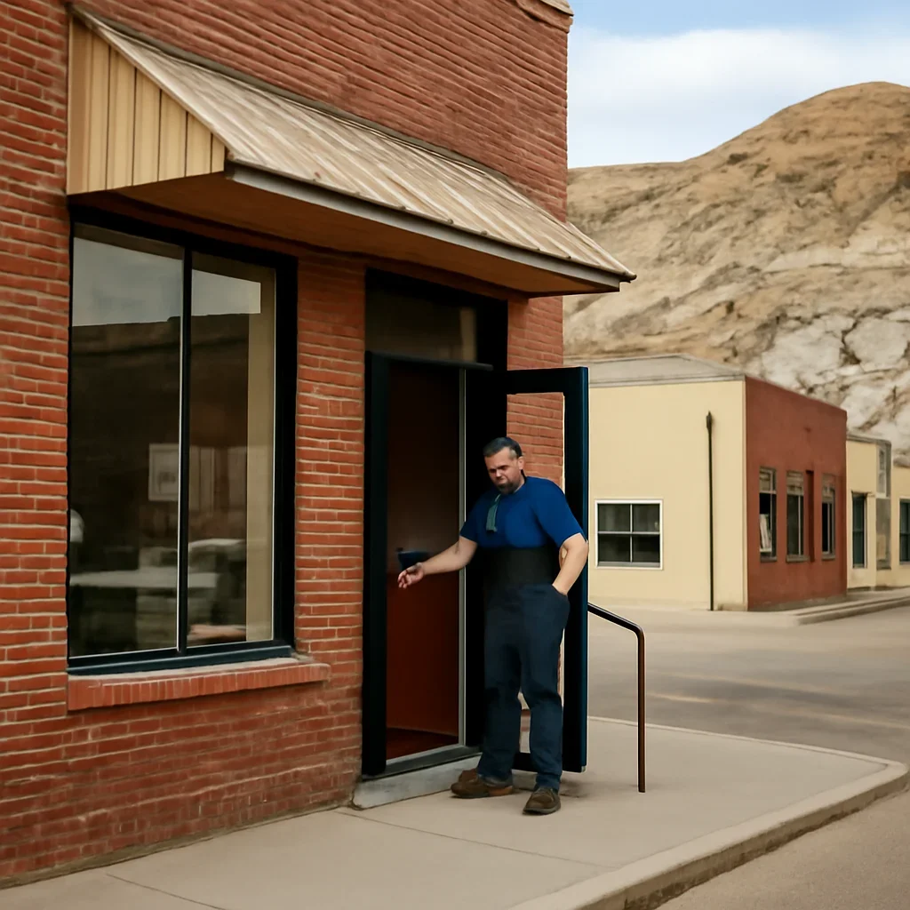 Storefront or service business in Drumheller preparing to open for the day