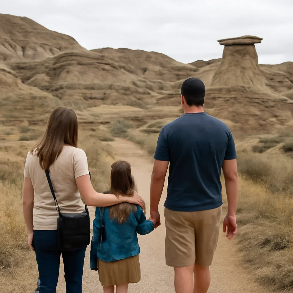Family or couple walking through a local attraction or trail area