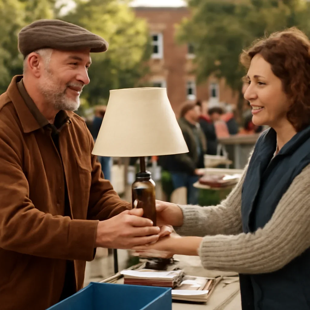 Neighbour picking up a second-hand item from a local seller