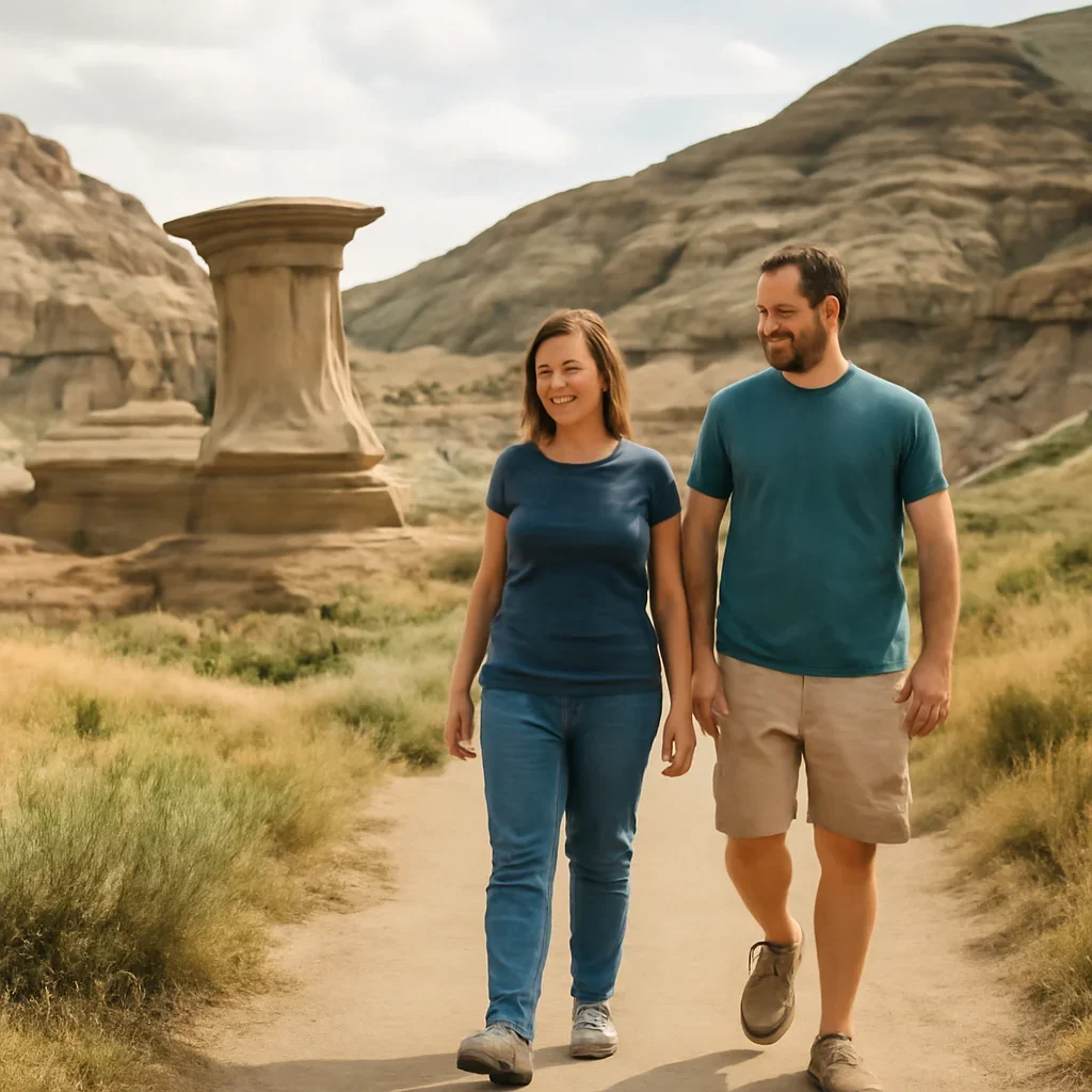 Family or couple walking through a local attraction or trail area