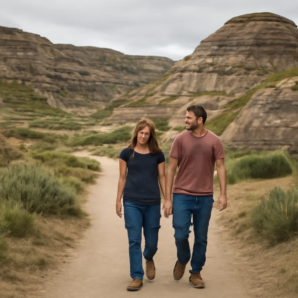 Family or couple walking through a local attraction or trail area