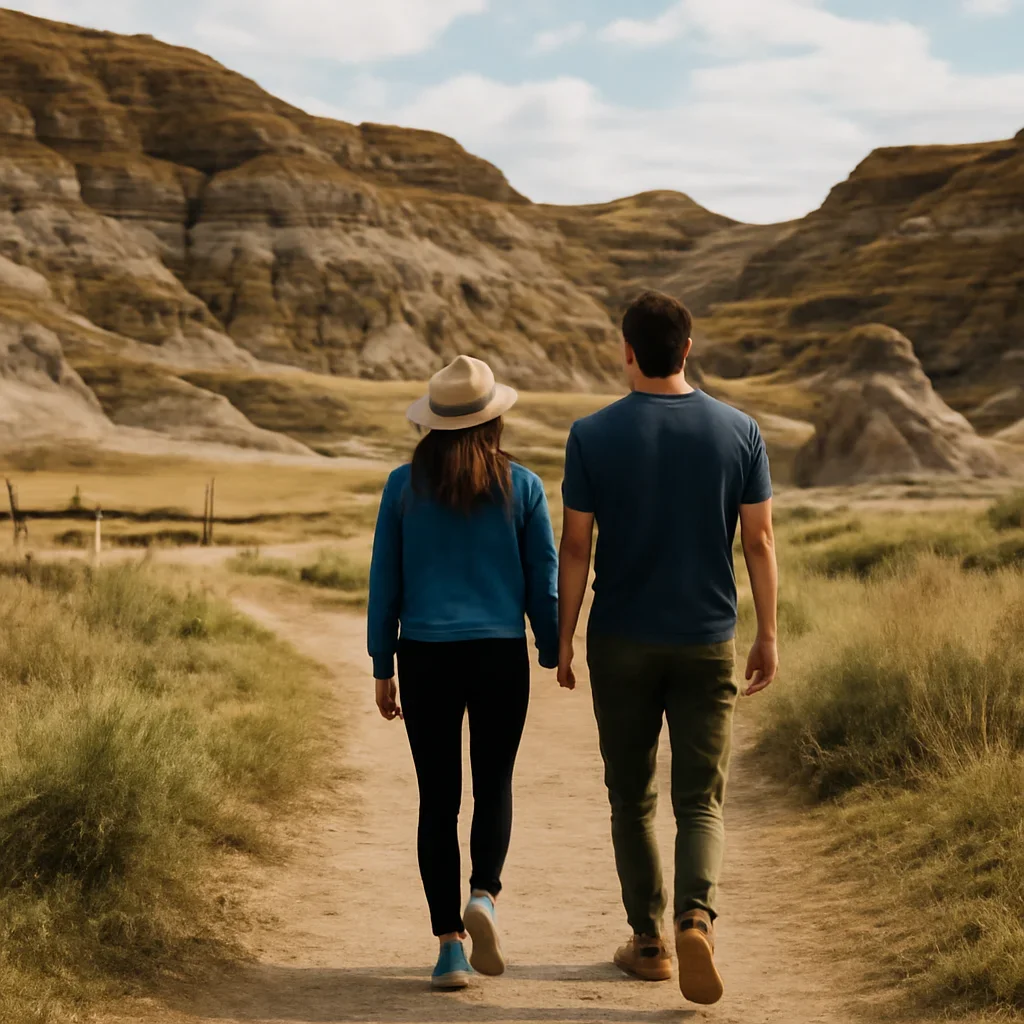Family or couple walking through a local attraction or trail area