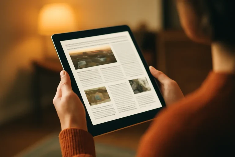 Reader checking a local newsletter or digital edition on a tablet