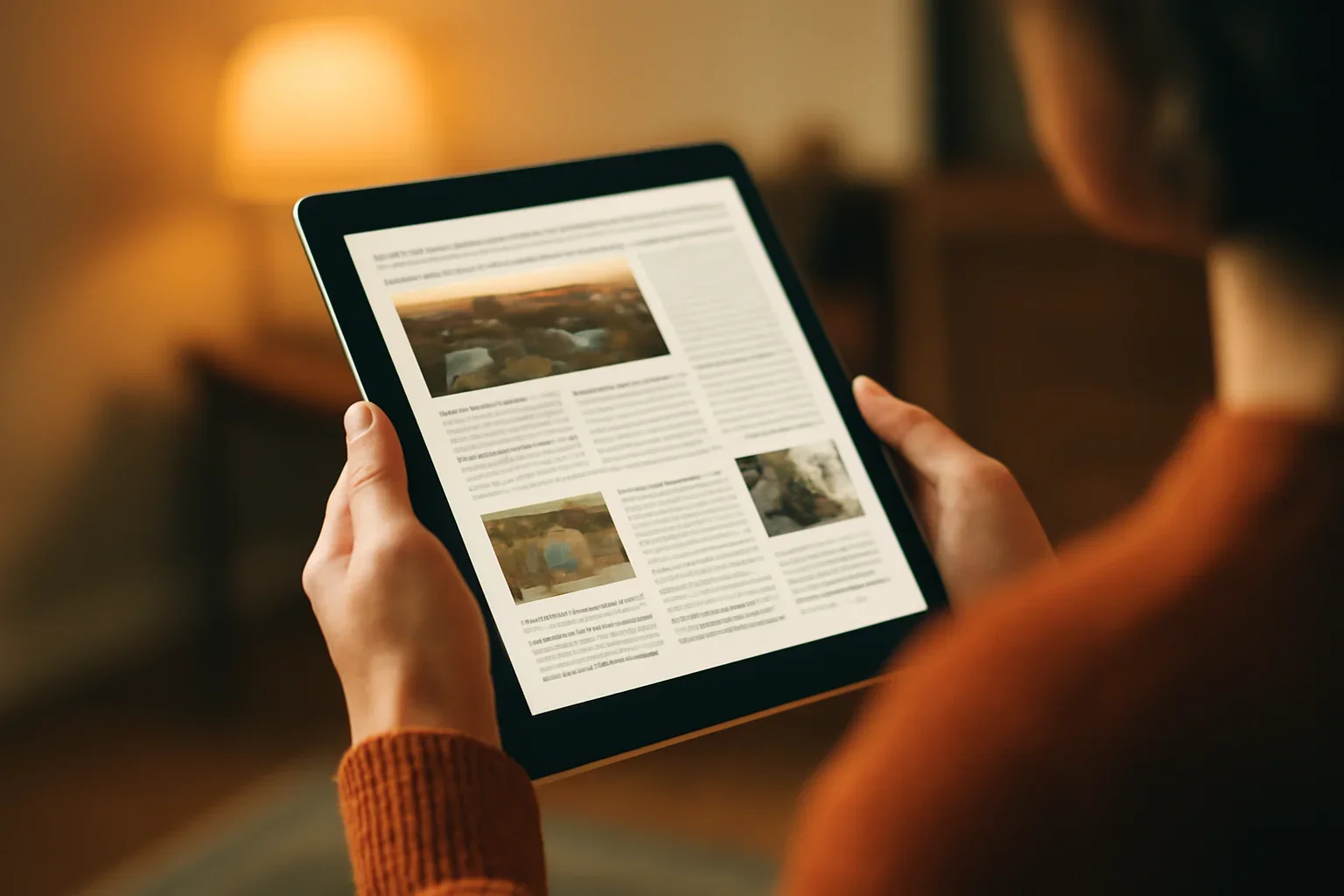 Reader checking a local newsletter or digital edition on a tablet