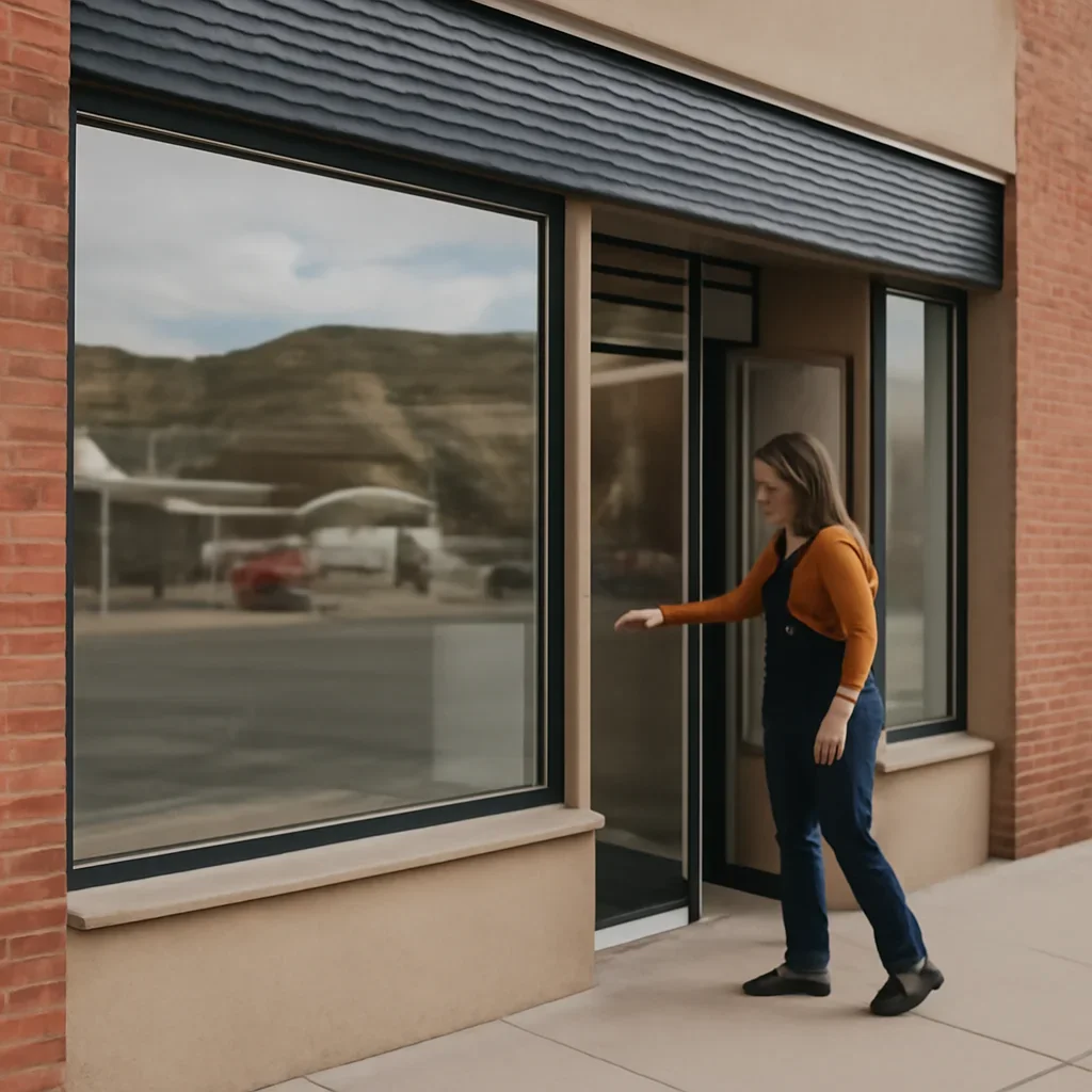 Storefront or service business in Drumheller preparing to open for the day