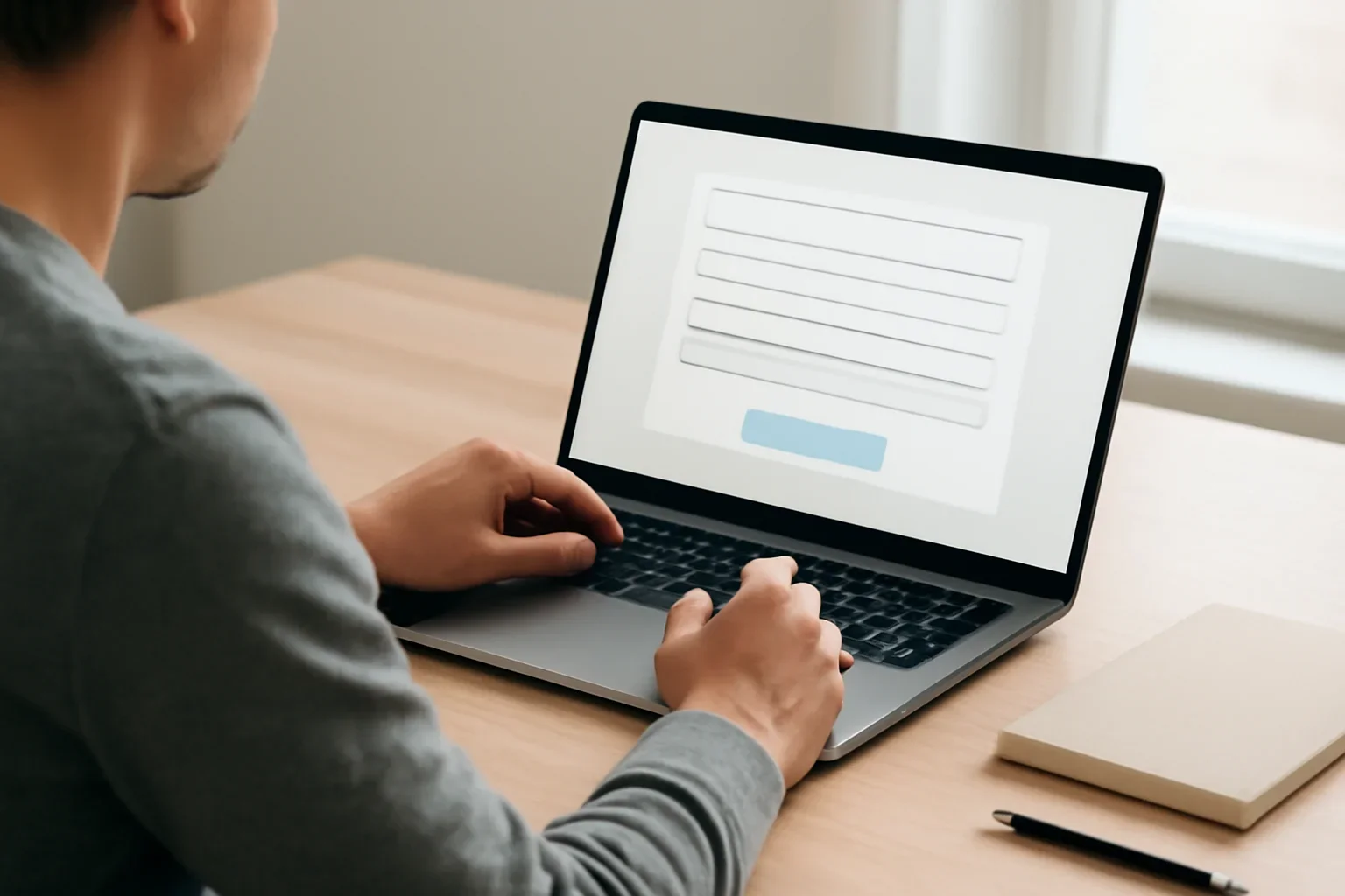 Person completing an online submission or support request on a laptop