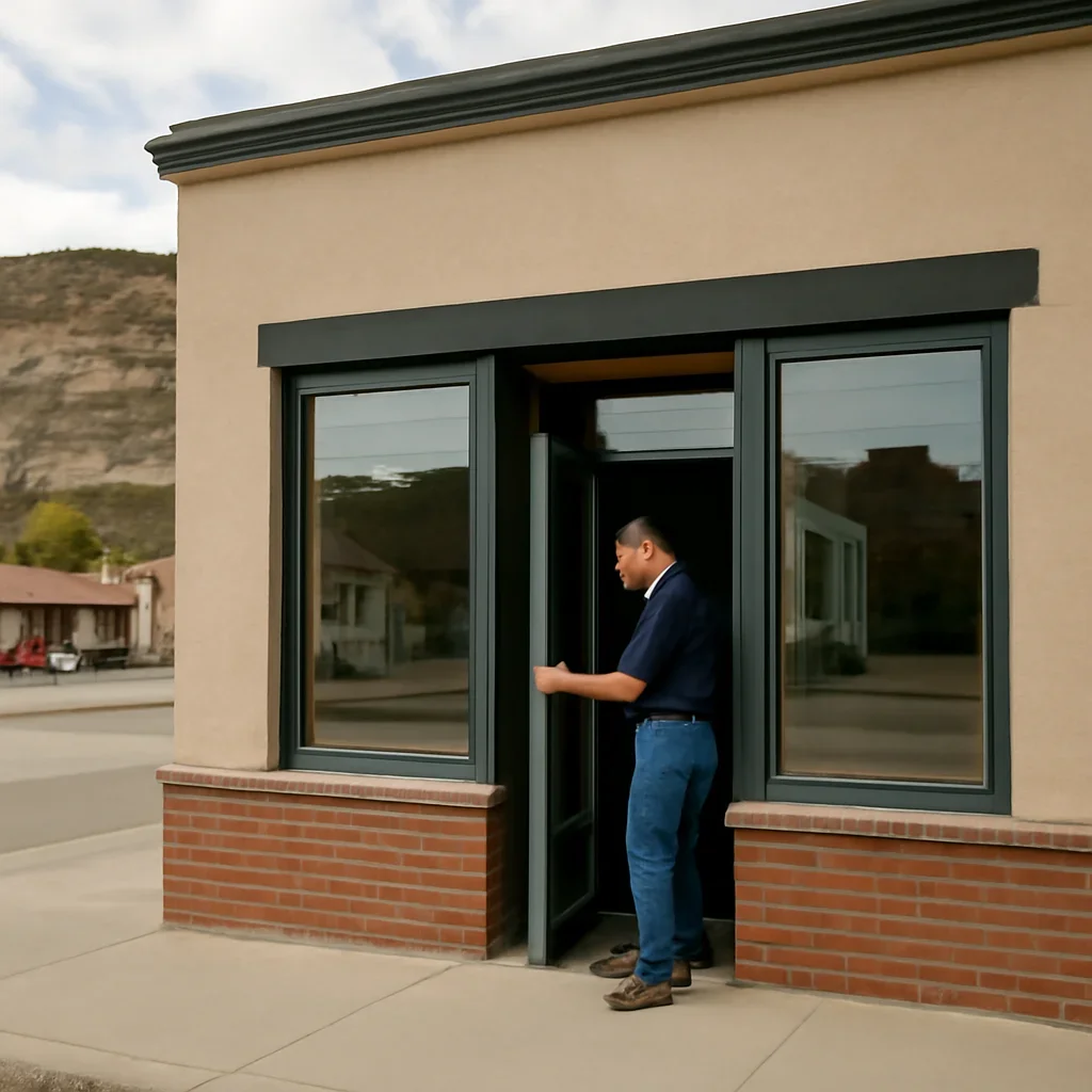 Storefront or service business in Drumheller preparing to open for the day