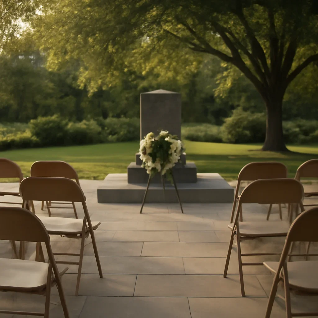 Quiet memorial gathering space prepared for a community service
