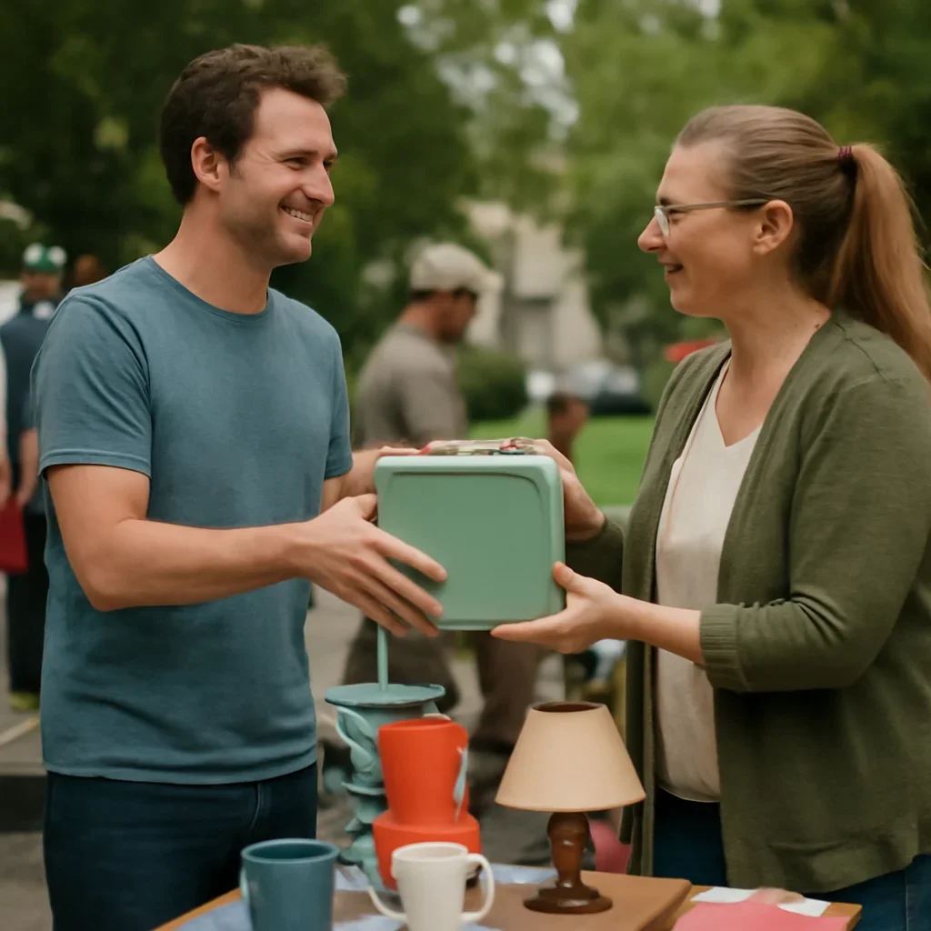 Neighbour picking up a second-hand item from a local seller