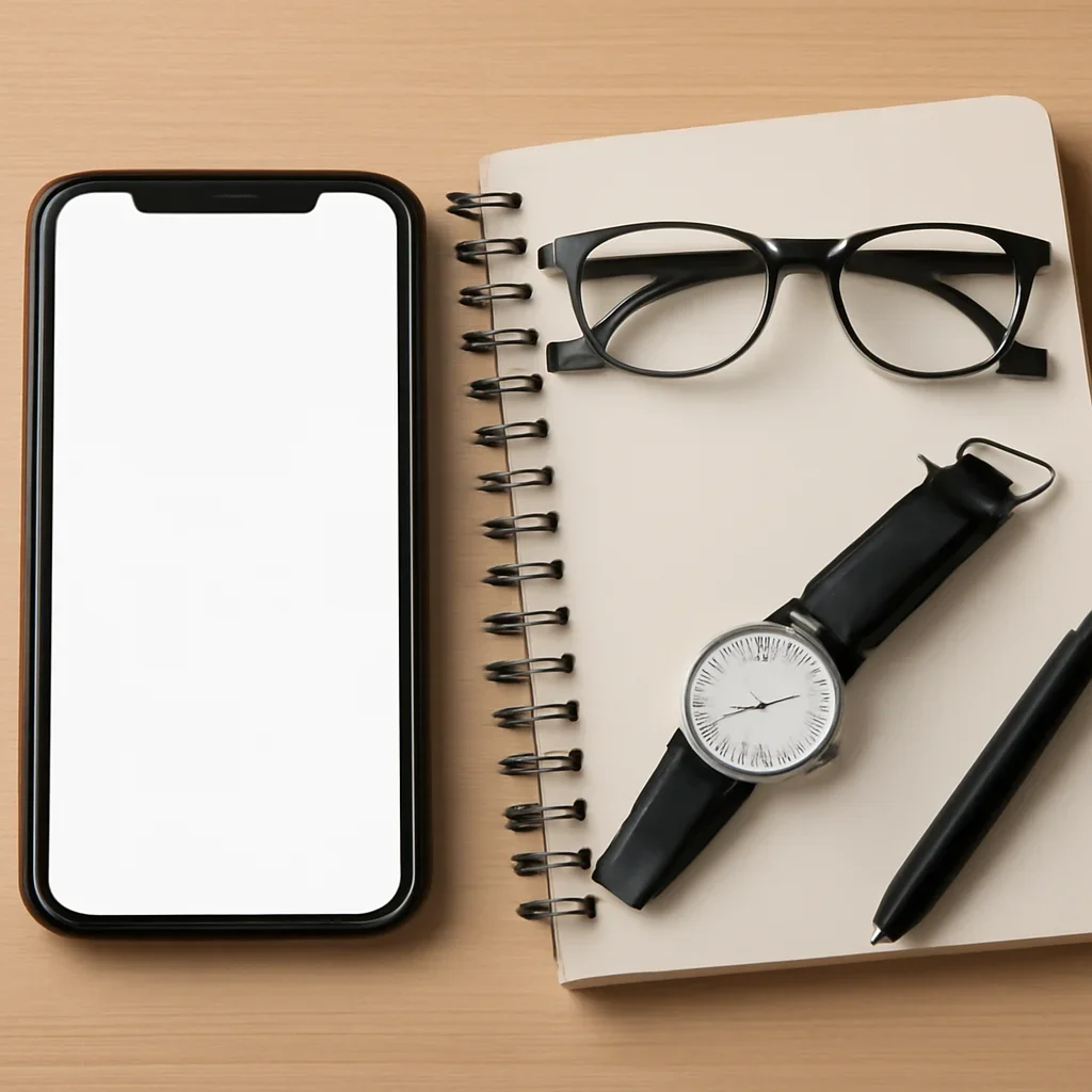 Phone screen and notebook with item details ready for a classified ad