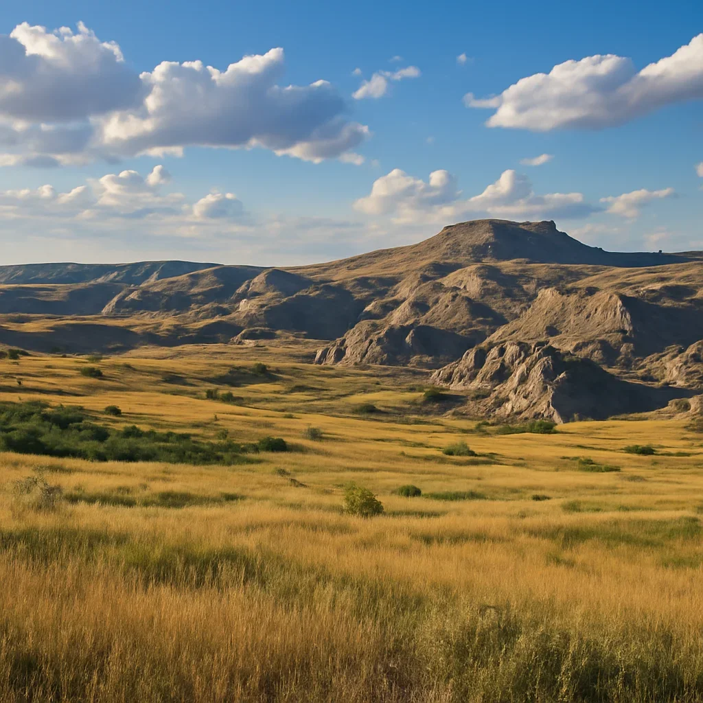 Scenic prairie and badlands landscape near Delia