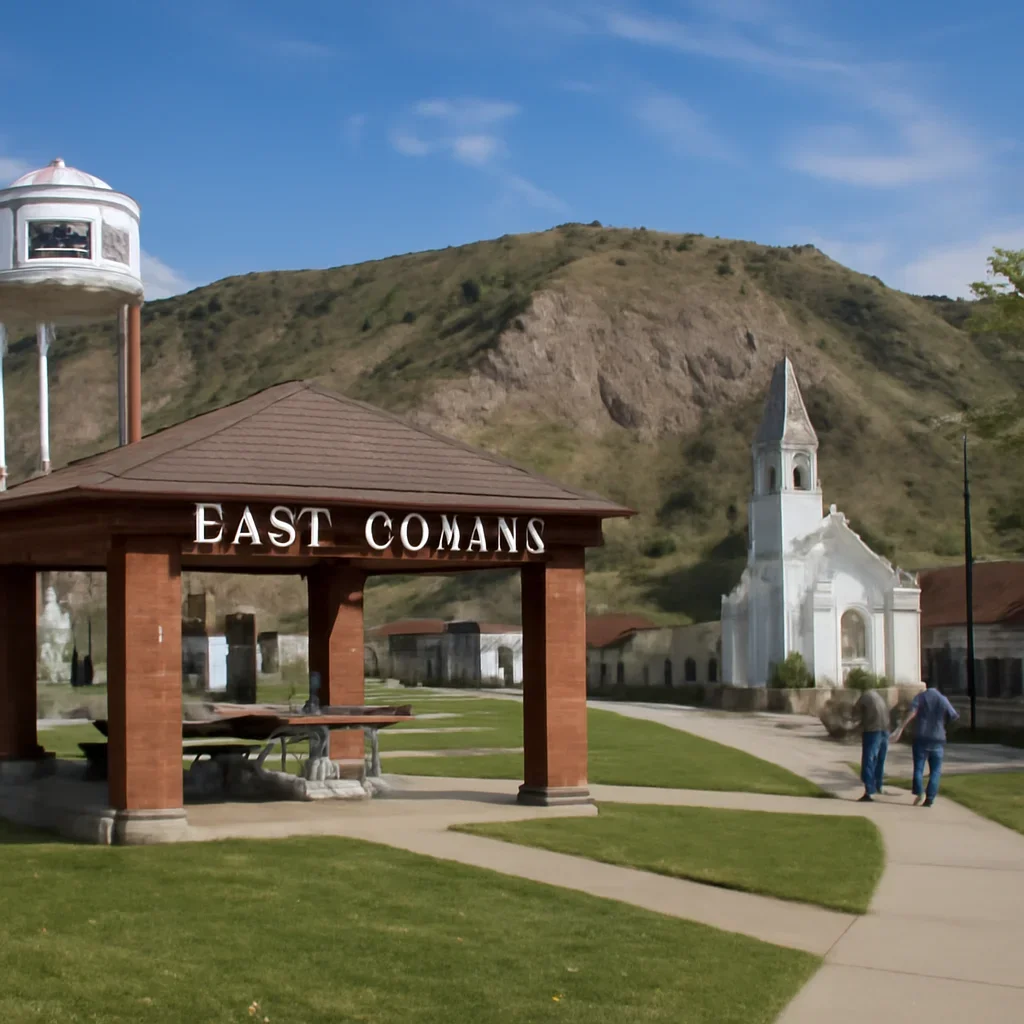 Community gathering place and local landmarks in East Coulee
