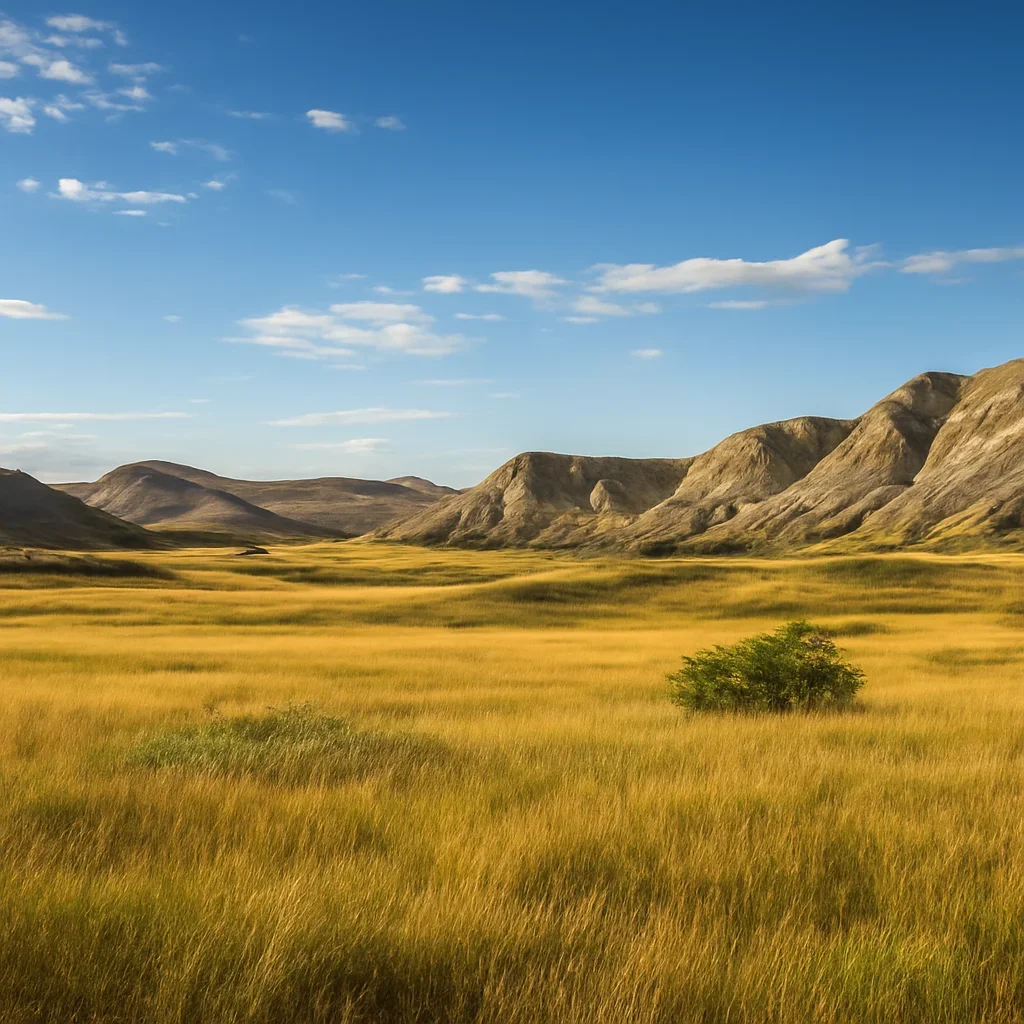 Scenic prairie and badlands landscape near Starland County