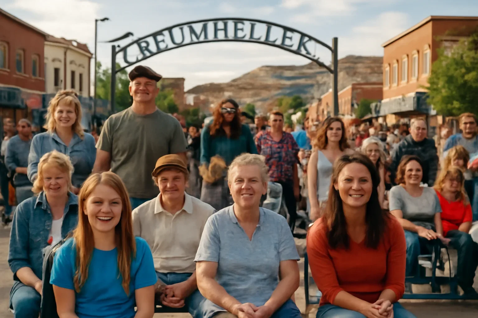 Residents gathering at a community event in Drumheller