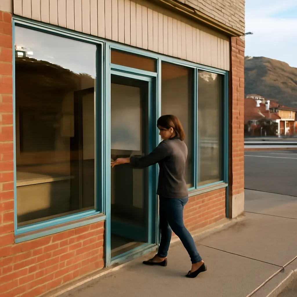 Storefront or service business in Drumheller preparing to open for the day