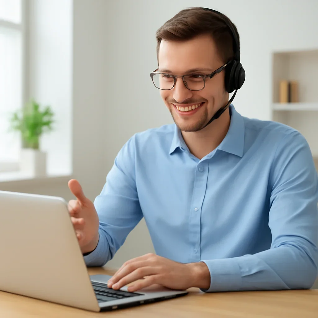 Team member responding to messages on a laptop