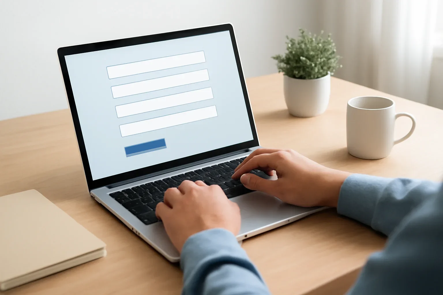 Person completing an online submission or support request on a laptop