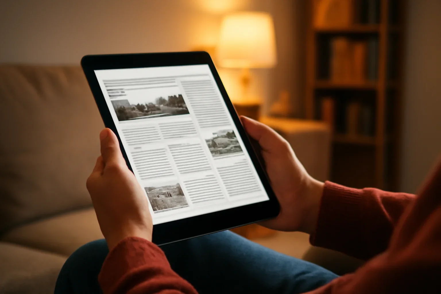 Reader checking a local newsletter or digital edition on a tablet