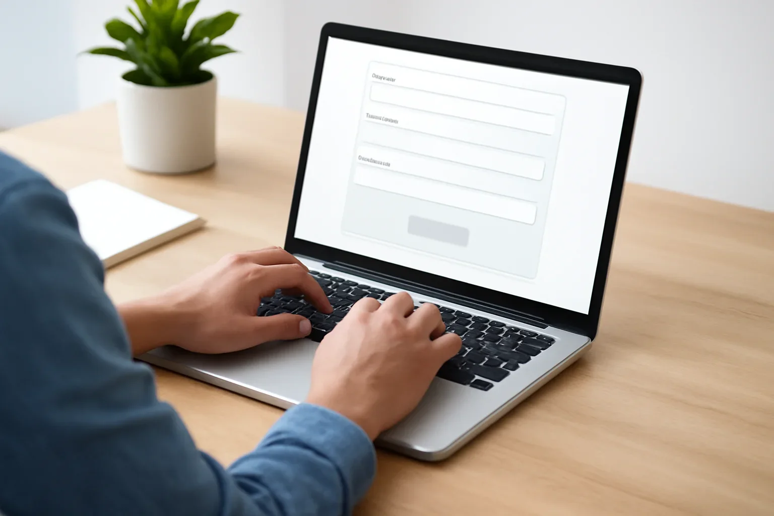 Person completing an online submission or support request on a laptop