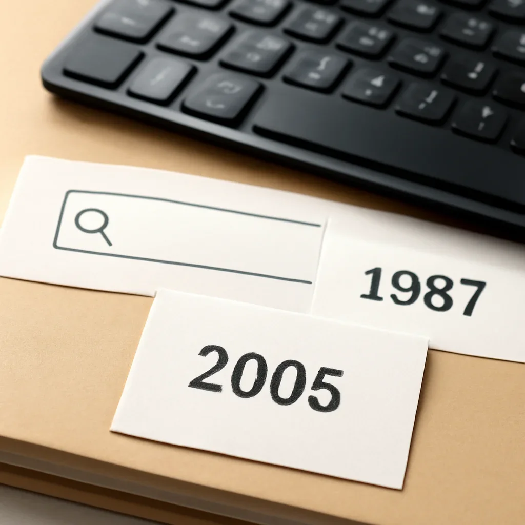 Search bar and date notes prepared for archive lookup