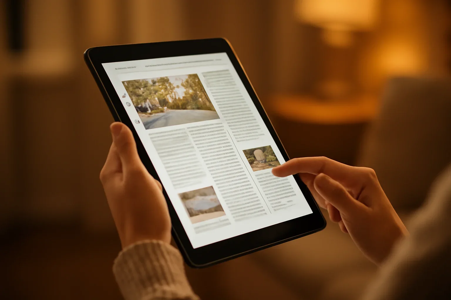 Reader checking a local newsletter or digital edition on a tablet