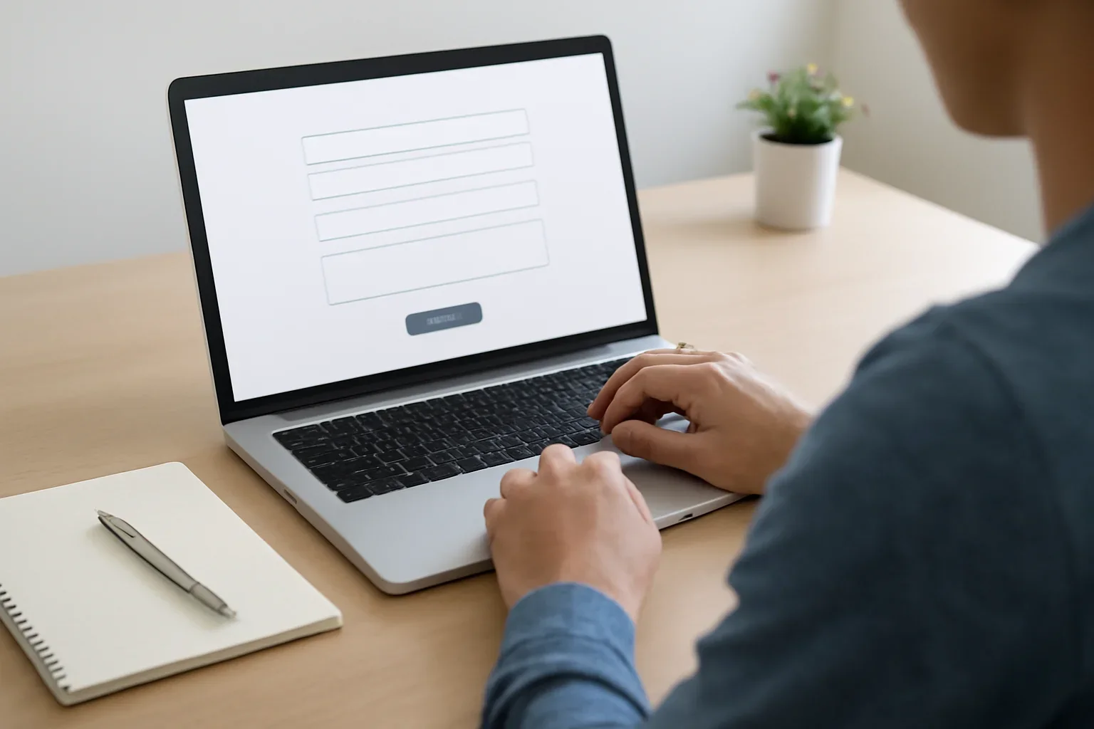 Person completing an online submission or support request on a laptop