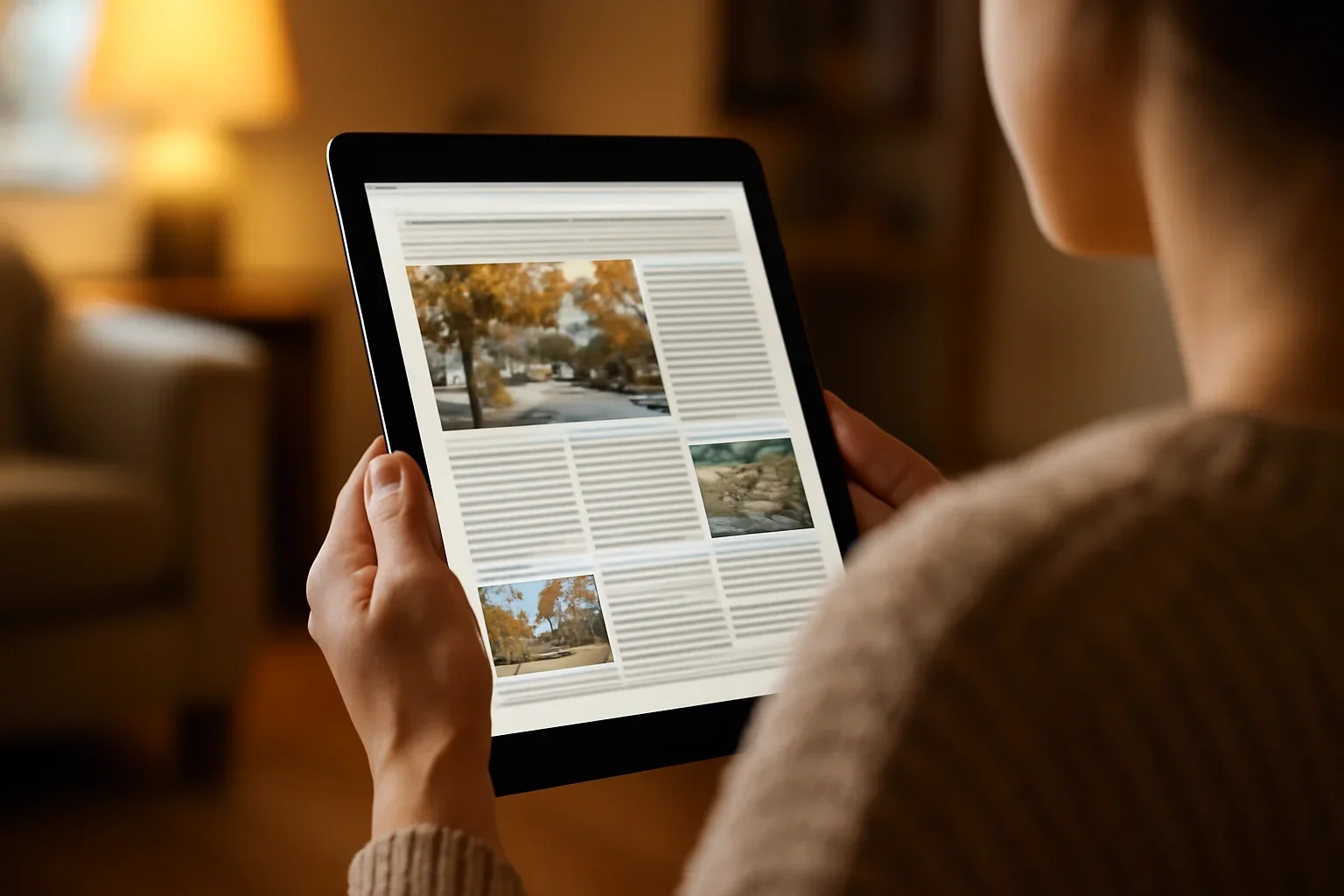 Reader checking a local newsletter or digital edition on a tablet