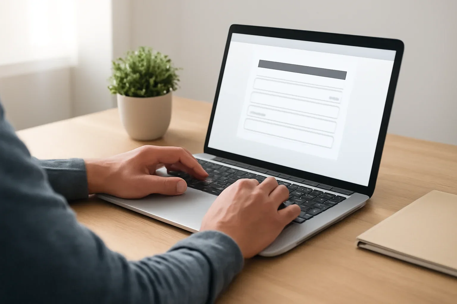 Person completing an online submission or support request on a laptop