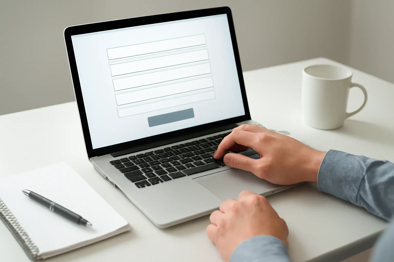 Person completing an online submission or support request on a laptop