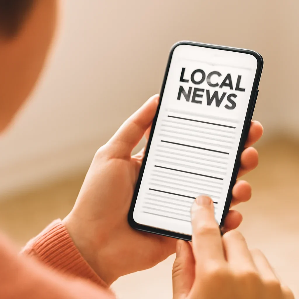 Reader scrolling local headlines on a phone