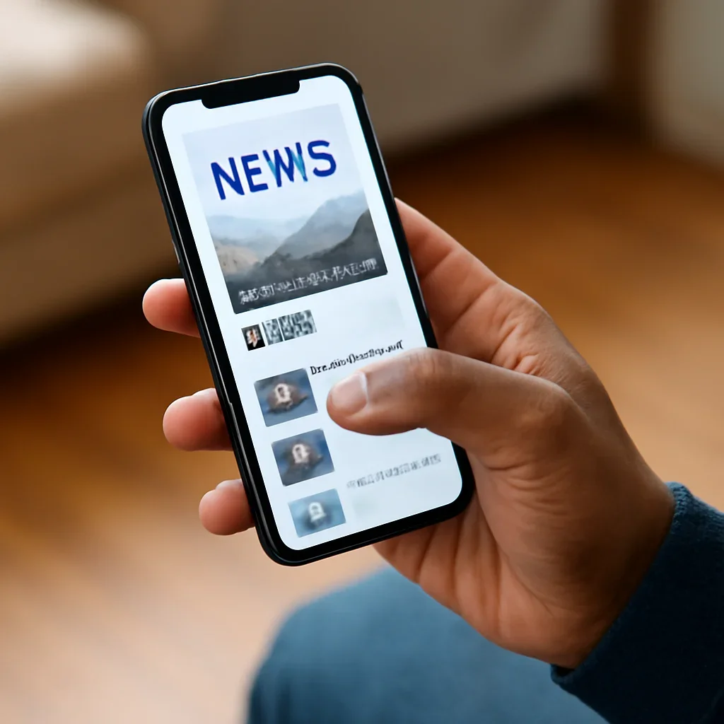 Reader scrolling local headlines on a phone