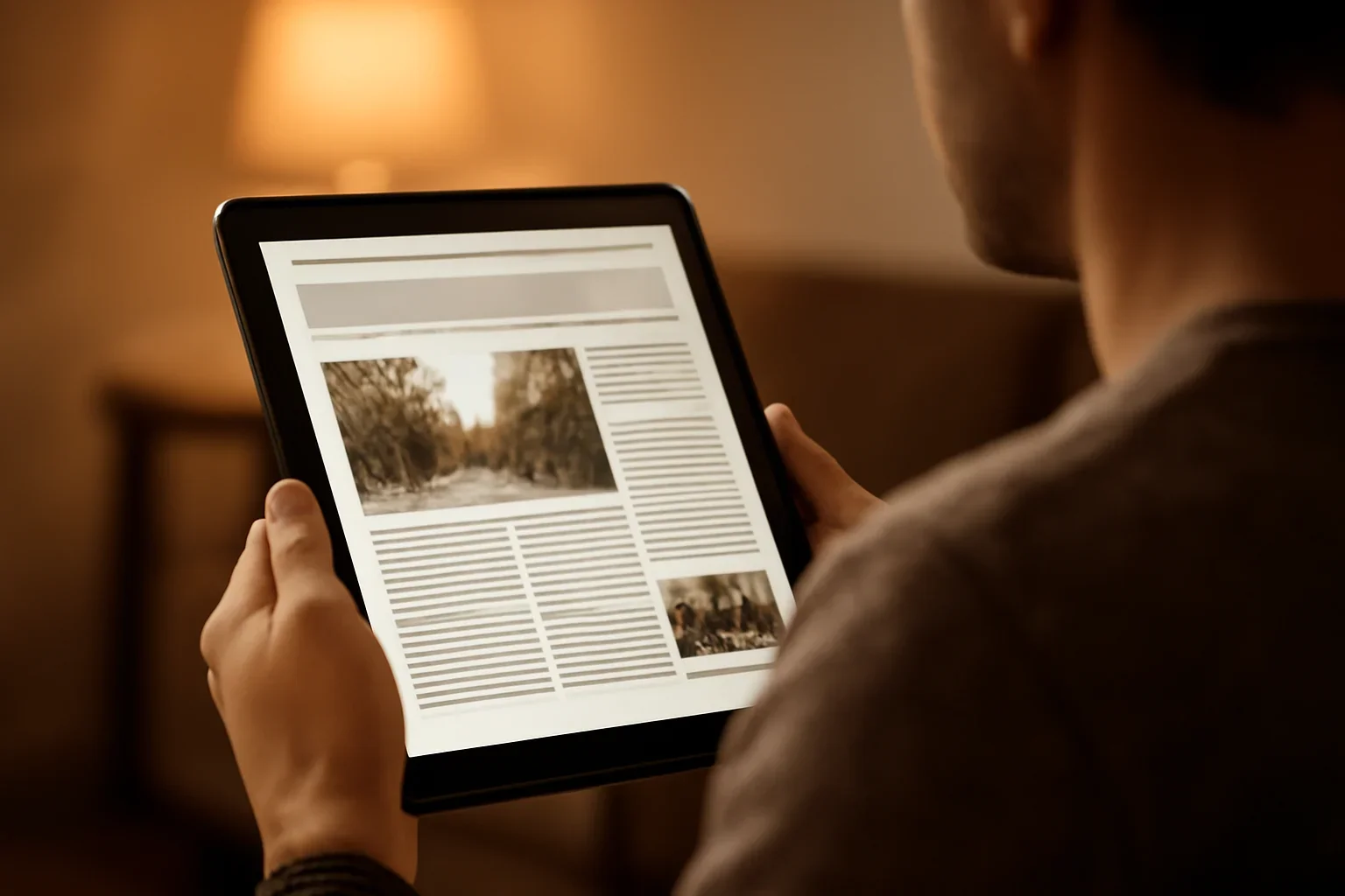 Reader checking a local newsletter or digital edition on a tablet