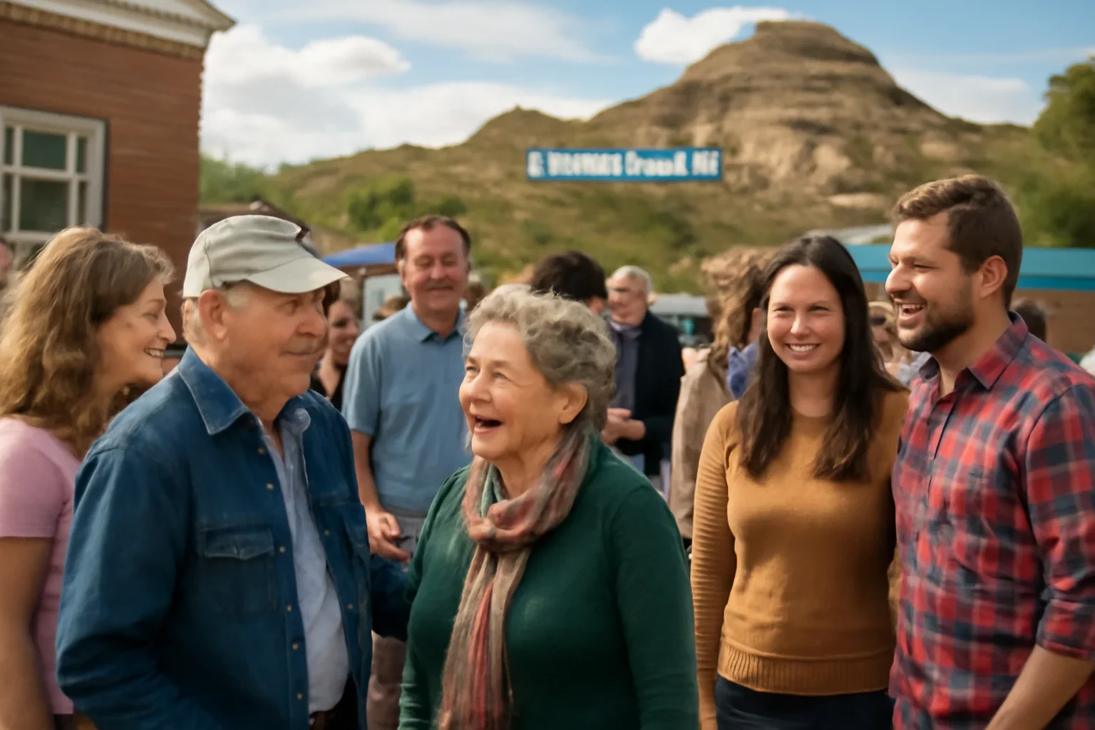 Residents gathering at a community event in Drumheller