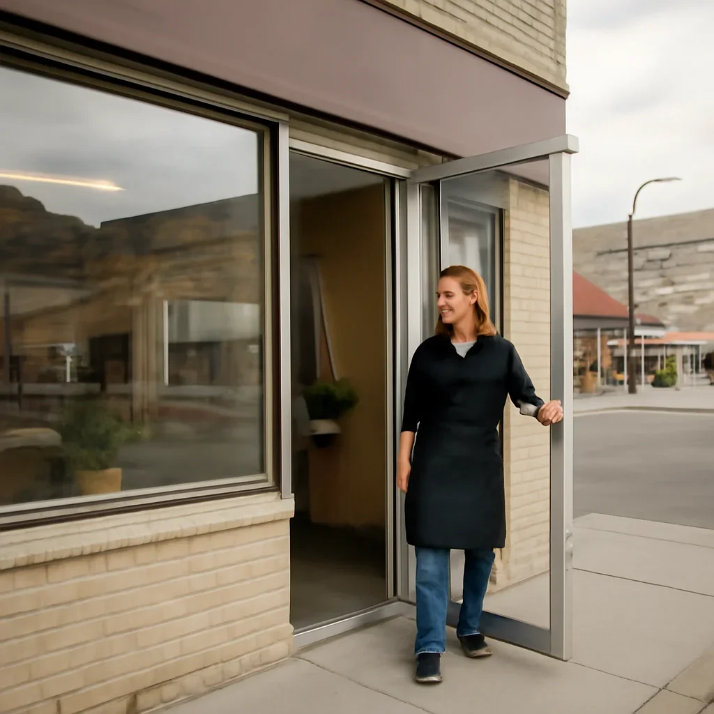 Storefront or service business in Drumheller preparing to open for the day