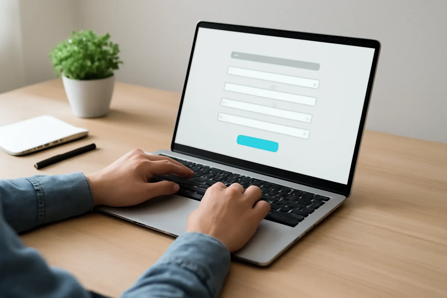 Person completing an online submission or support request on a laptop
