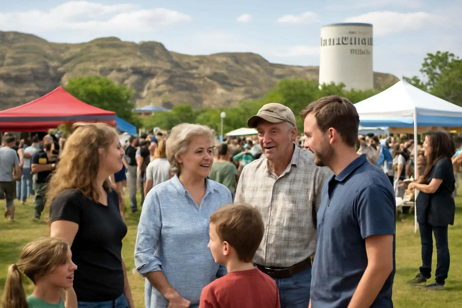Residents gathering at a community event in Drumheller
